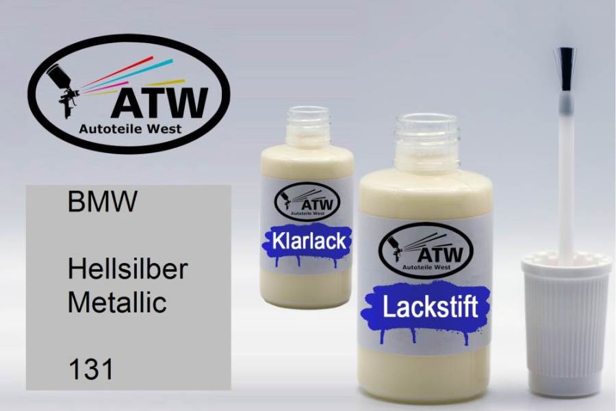 BMW, Hellsilber Metallic, 131: 20ml Lackstift + 20ml Klarlack - Set, von ATW Autoteile West.